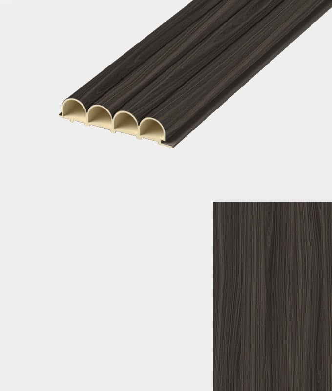 Walnoot Dark Brown lattenpaneel · Slank – kleur en structuur