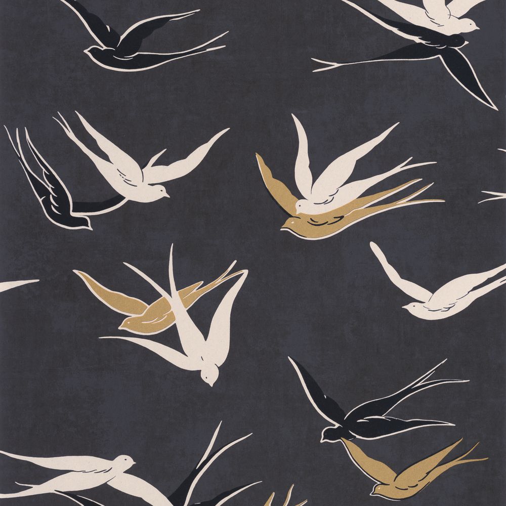 Casadeco Twenties Swallow Noir Reglisse TWNT88639595 – dessin en kleur