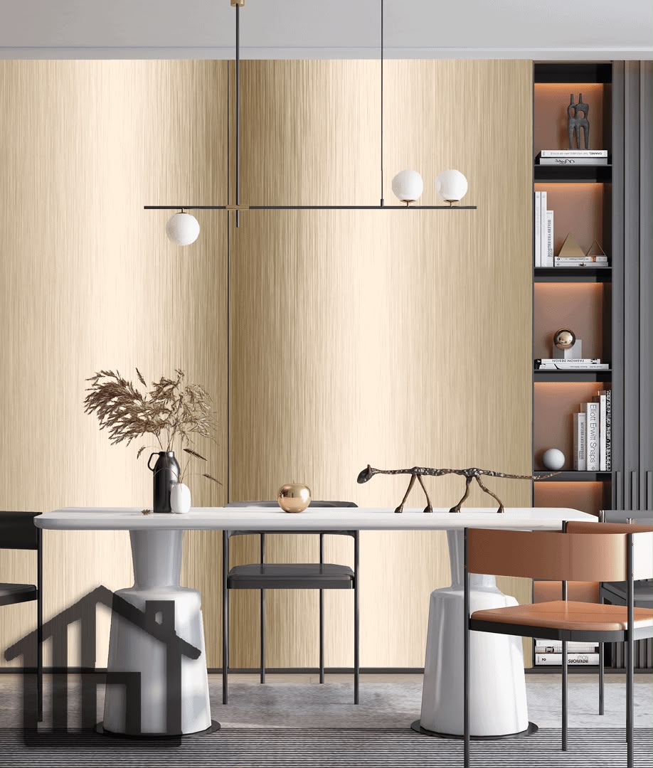 Metaal panelen in een modern eetkamerinterieur